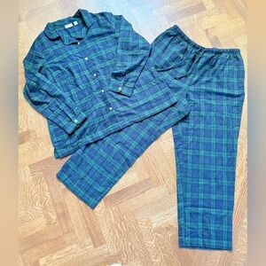 LL BEAN Scotch Plaid Flannel Pajamas Black Watch 2 Piece Cozy Classic Comfy 1X